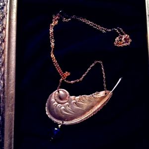 ST. MICHAEL - Angel Feather Wing Brass Stamping Necklace w/Crystal Beads